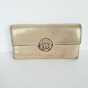 Coach Wallet Clutch Pearl Beige Tan 8x4 Large Card Holder Envelope Silver